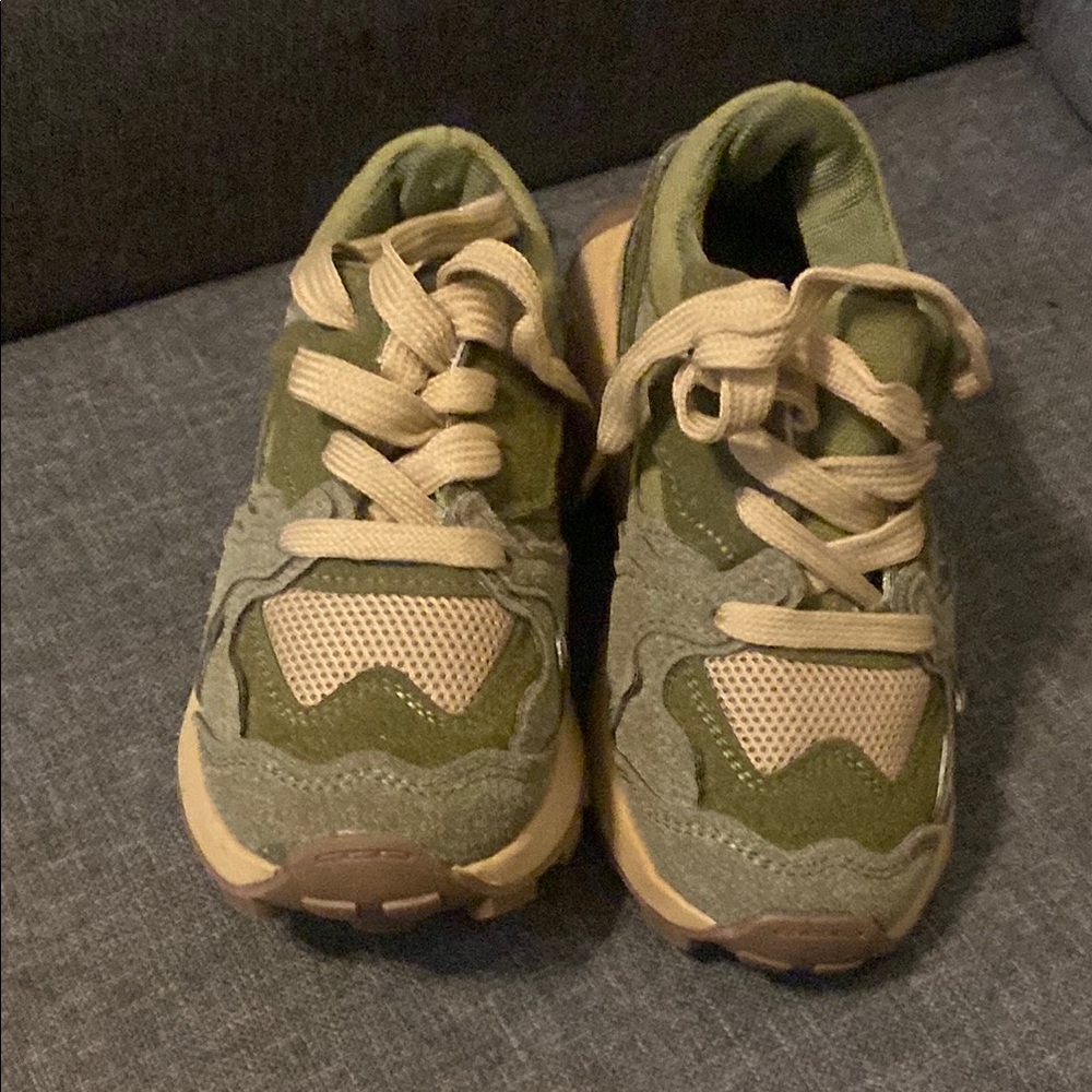 Kids Green and Tan Sneakers